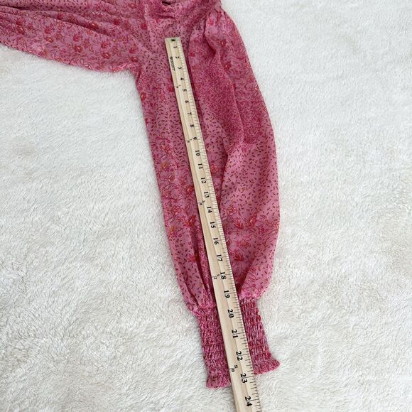 Maison d'Amelie Blouse Size M Pink Floral Boho Smocked Long Sleeve Peasant - Picture 11 of 11